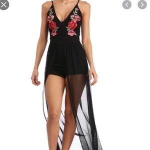 Rose Appliqué Romper with Train